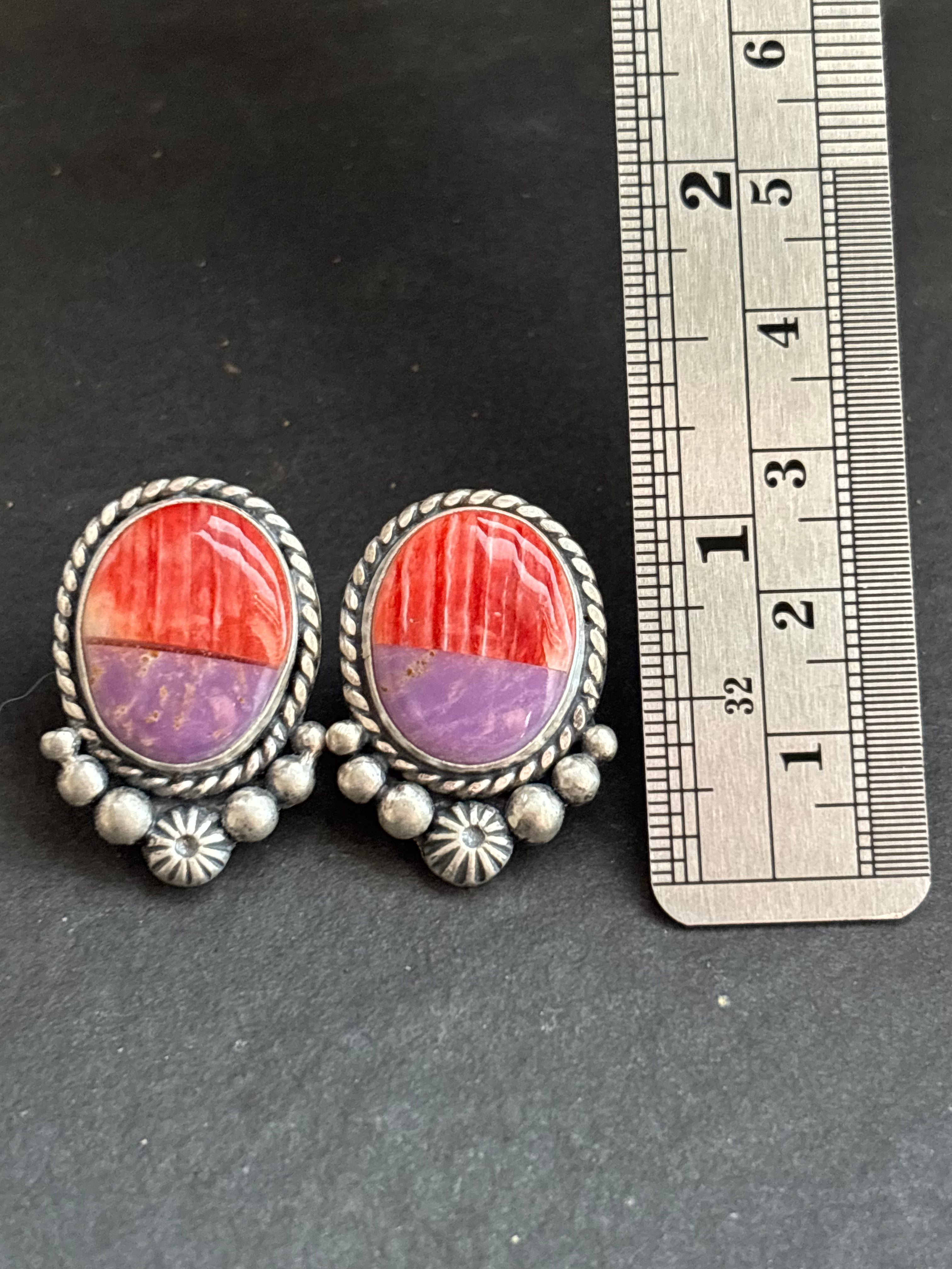 Desert Rose + Red Spiny Inlay Stud Earrings