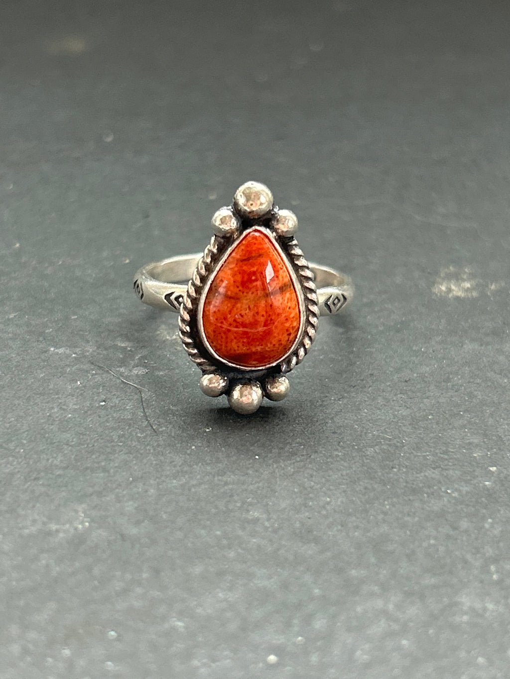 Apple Coral Stamped Stacking Ring