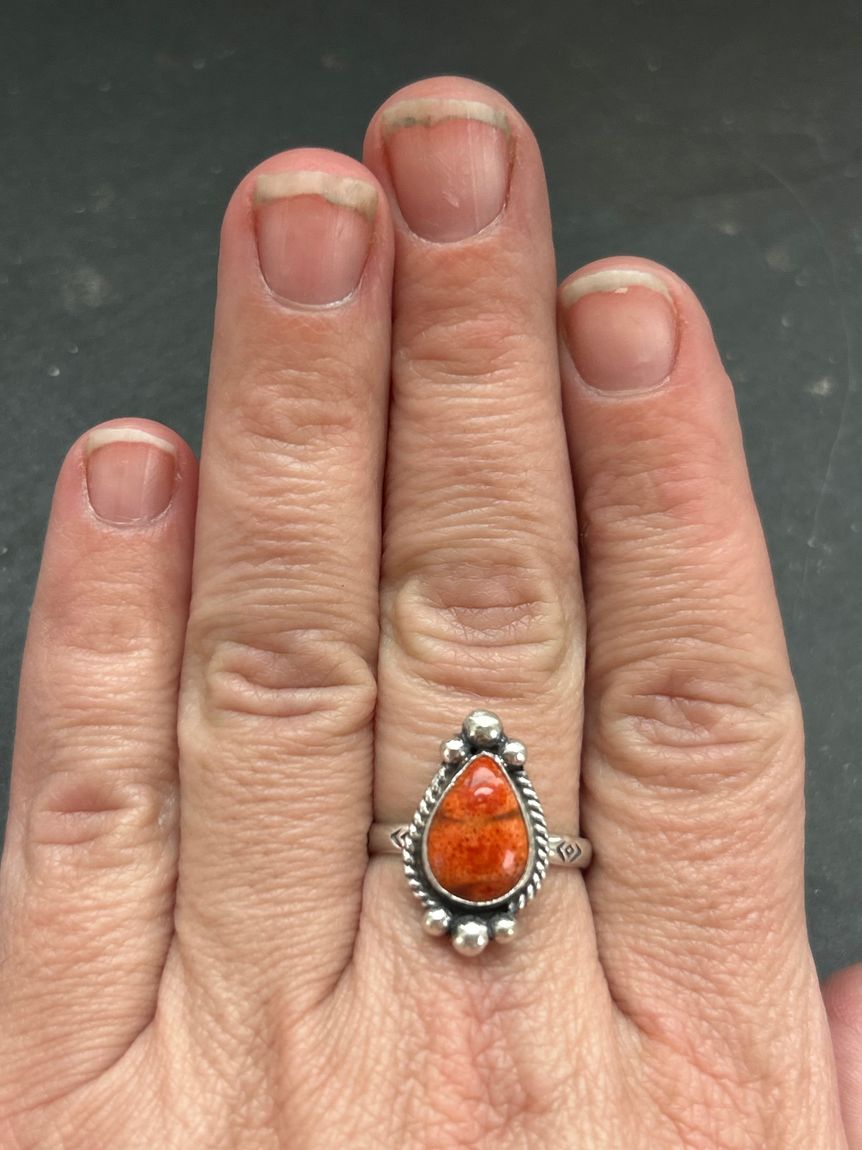 Apple Coral Stamped Stacking Ring