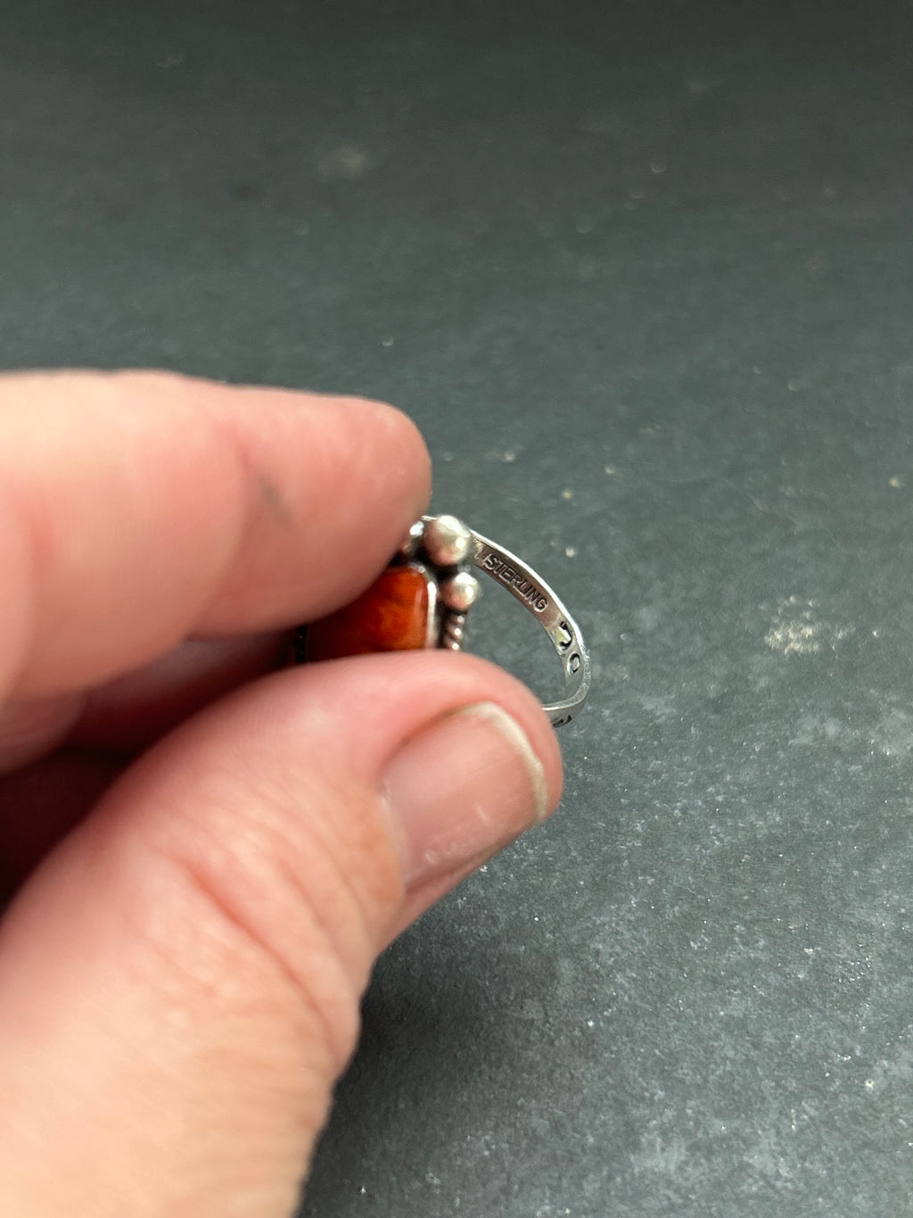 Apple Coral Stamped Stacking Ring