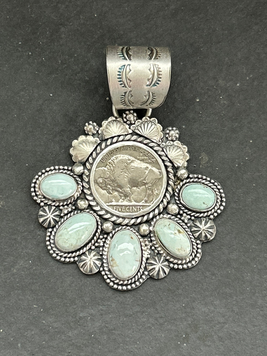 Dry Creek Turquoise Buffalo Nickel Pendant
