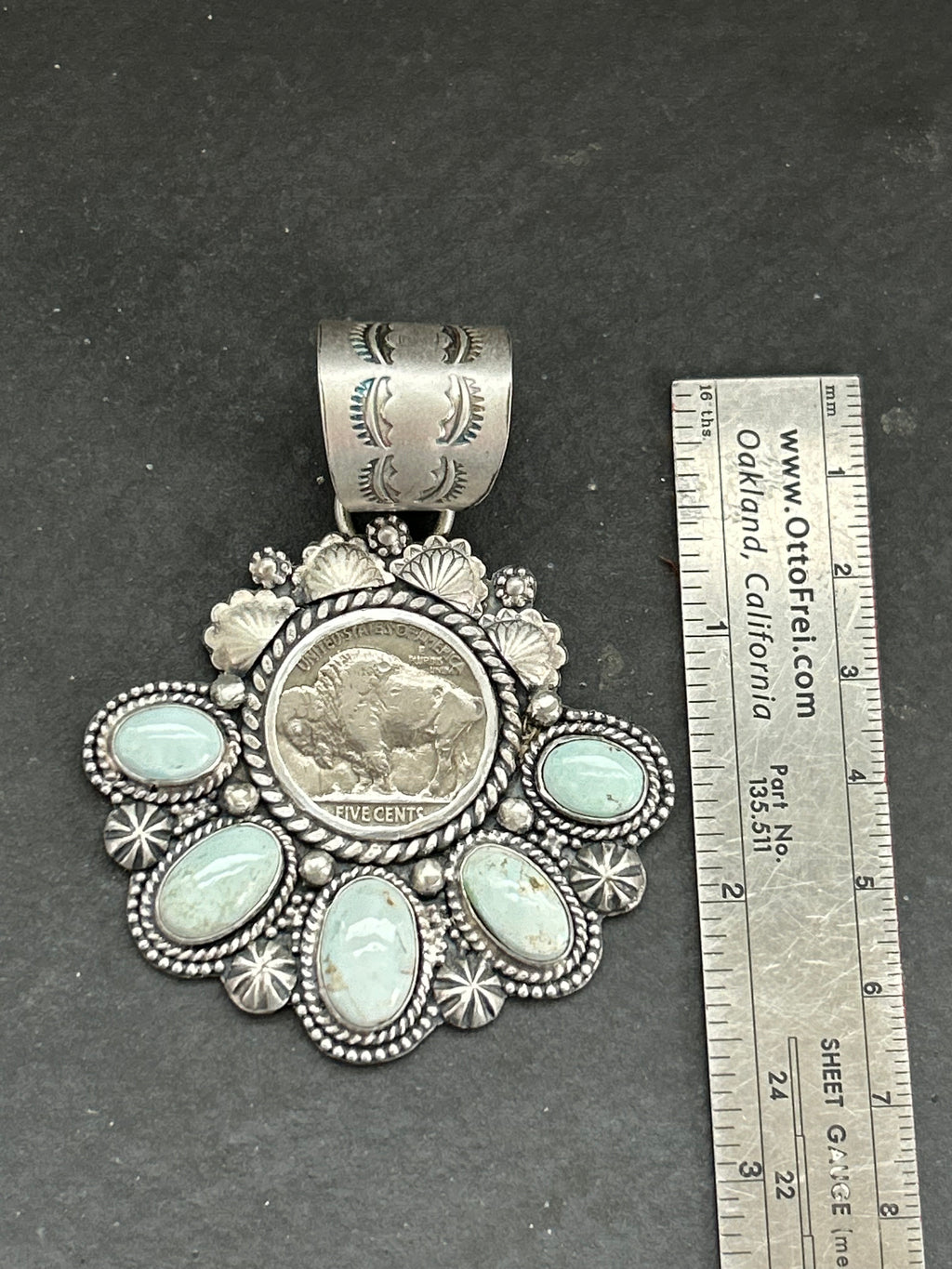 Dry Creek Turquoise Buffalo Nickel Pendant