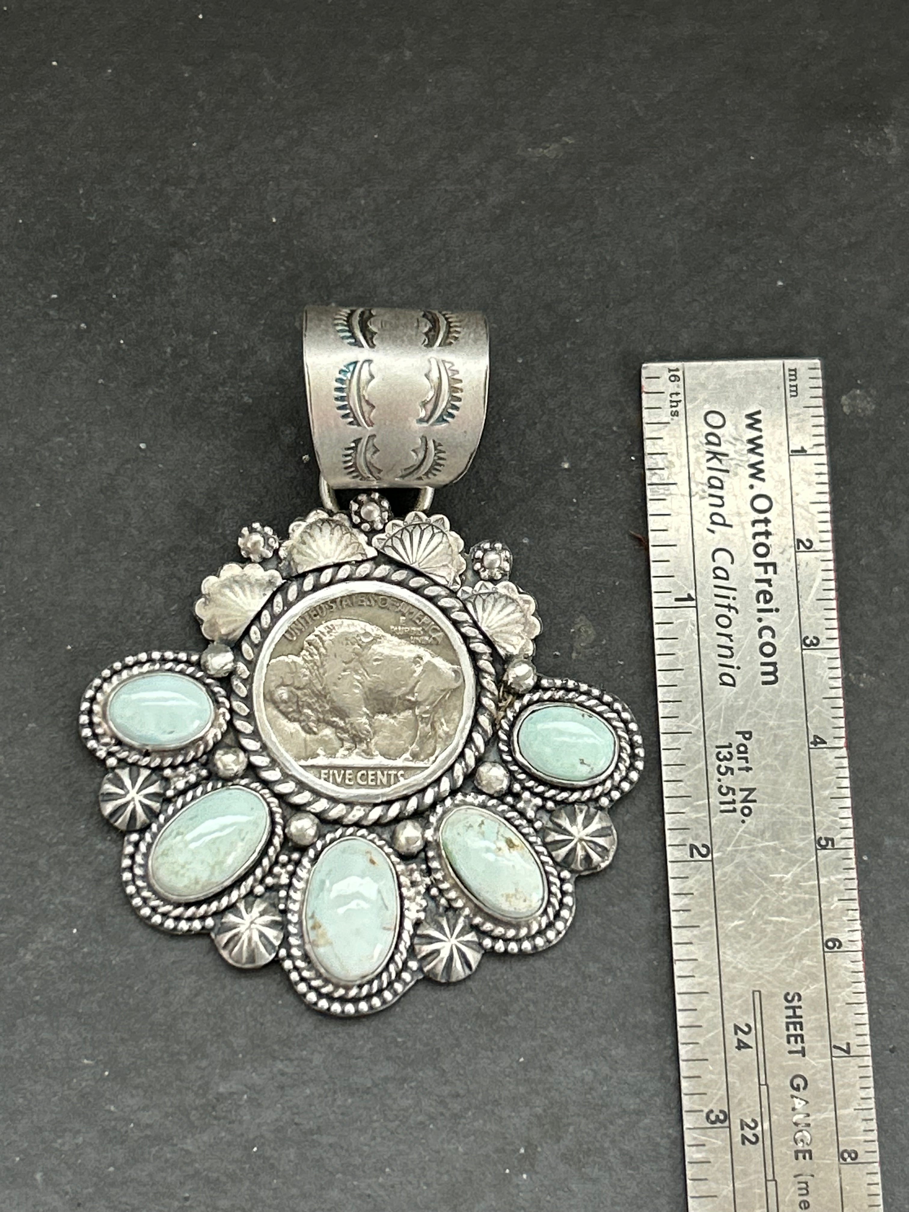 Dry Creek Turquoise Buffalo Nickel Pendant