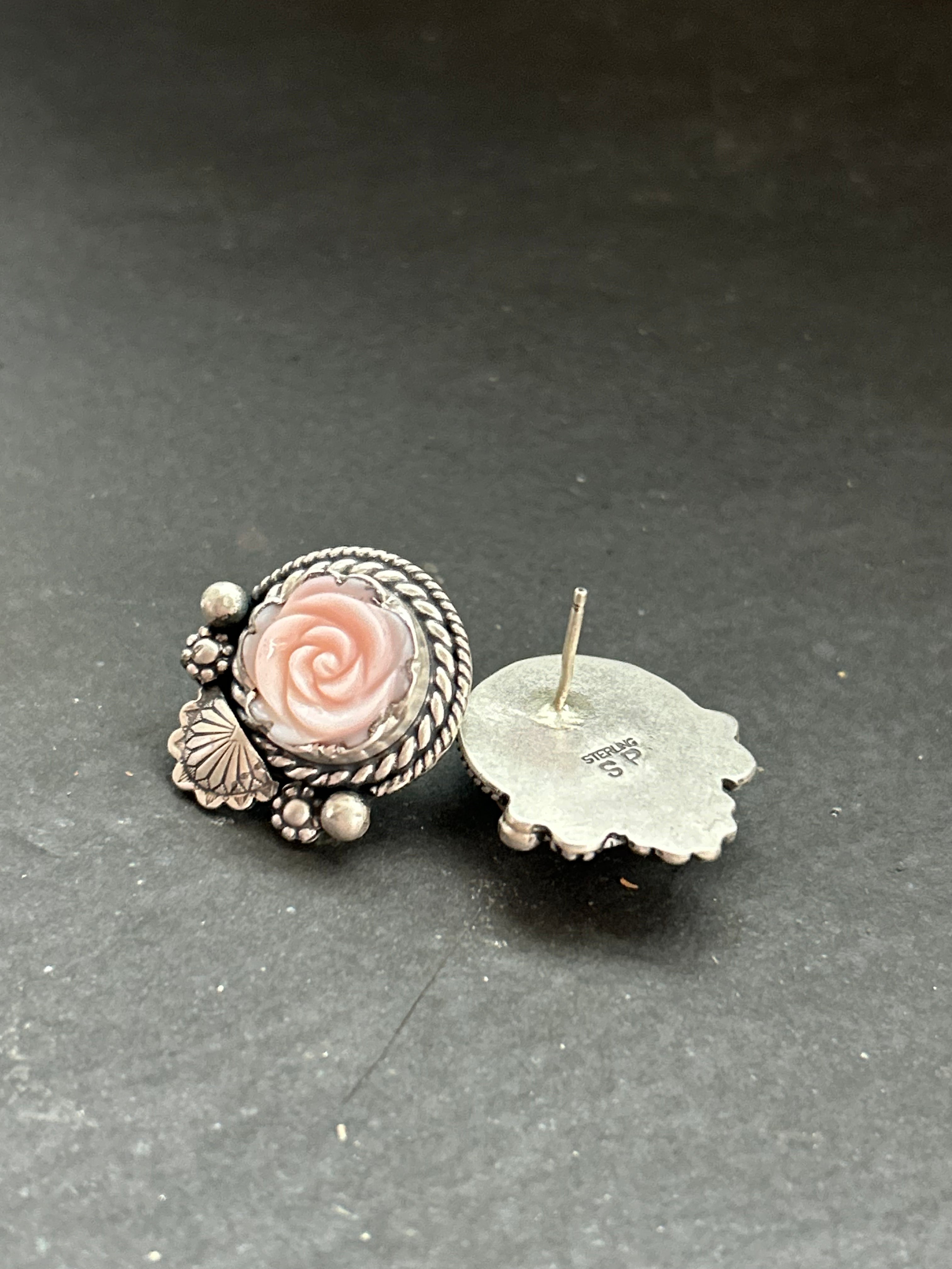 Pink Conch Rose Studs