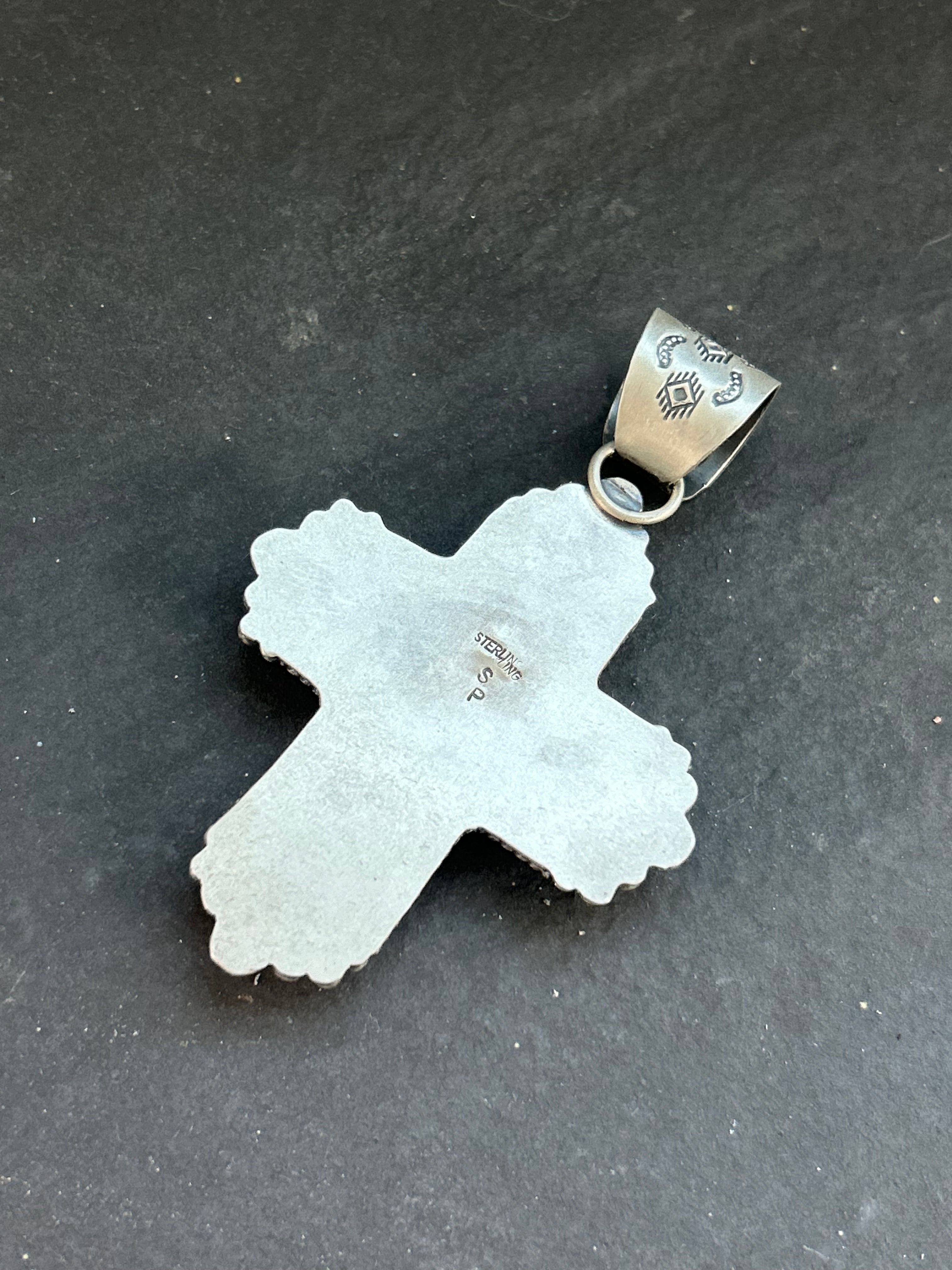 Item #18 Kingman Turquoise + Purple Spiny Oyster Cross Pendant