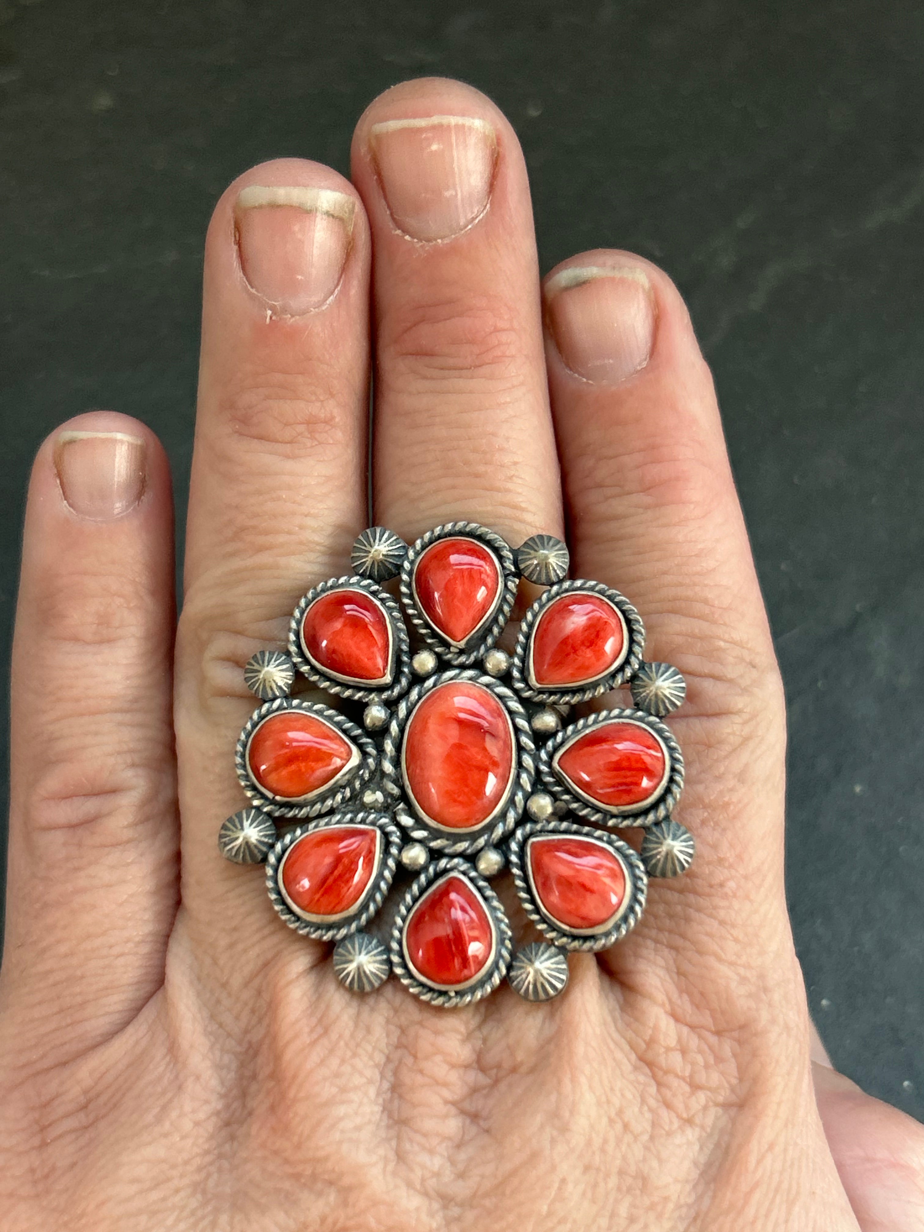 Item #22 Red Spiny Oyster Cluster Ring