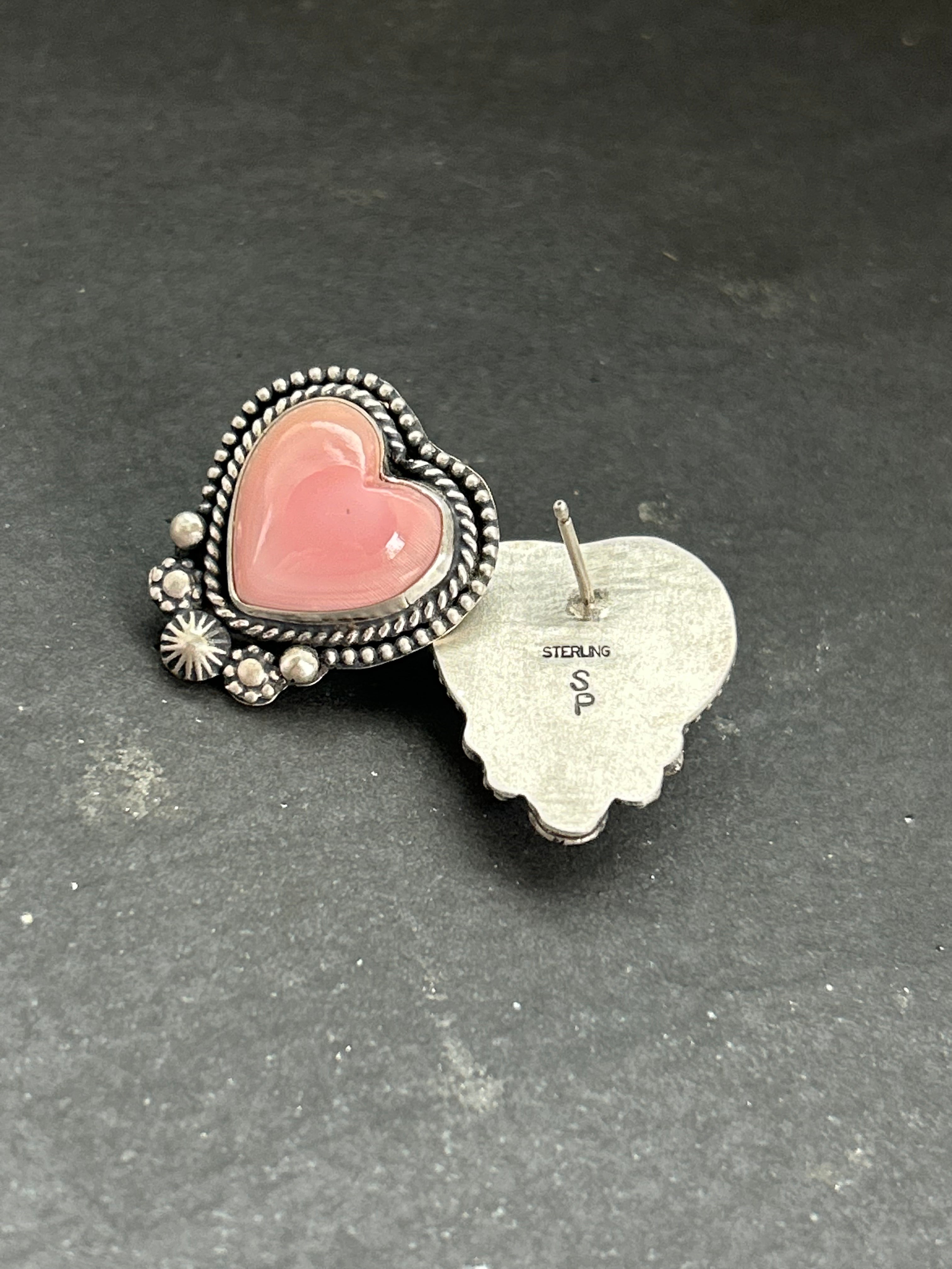 Pink Conch Heart Studs