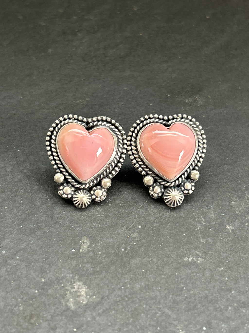 Pink Conch Heart Studs