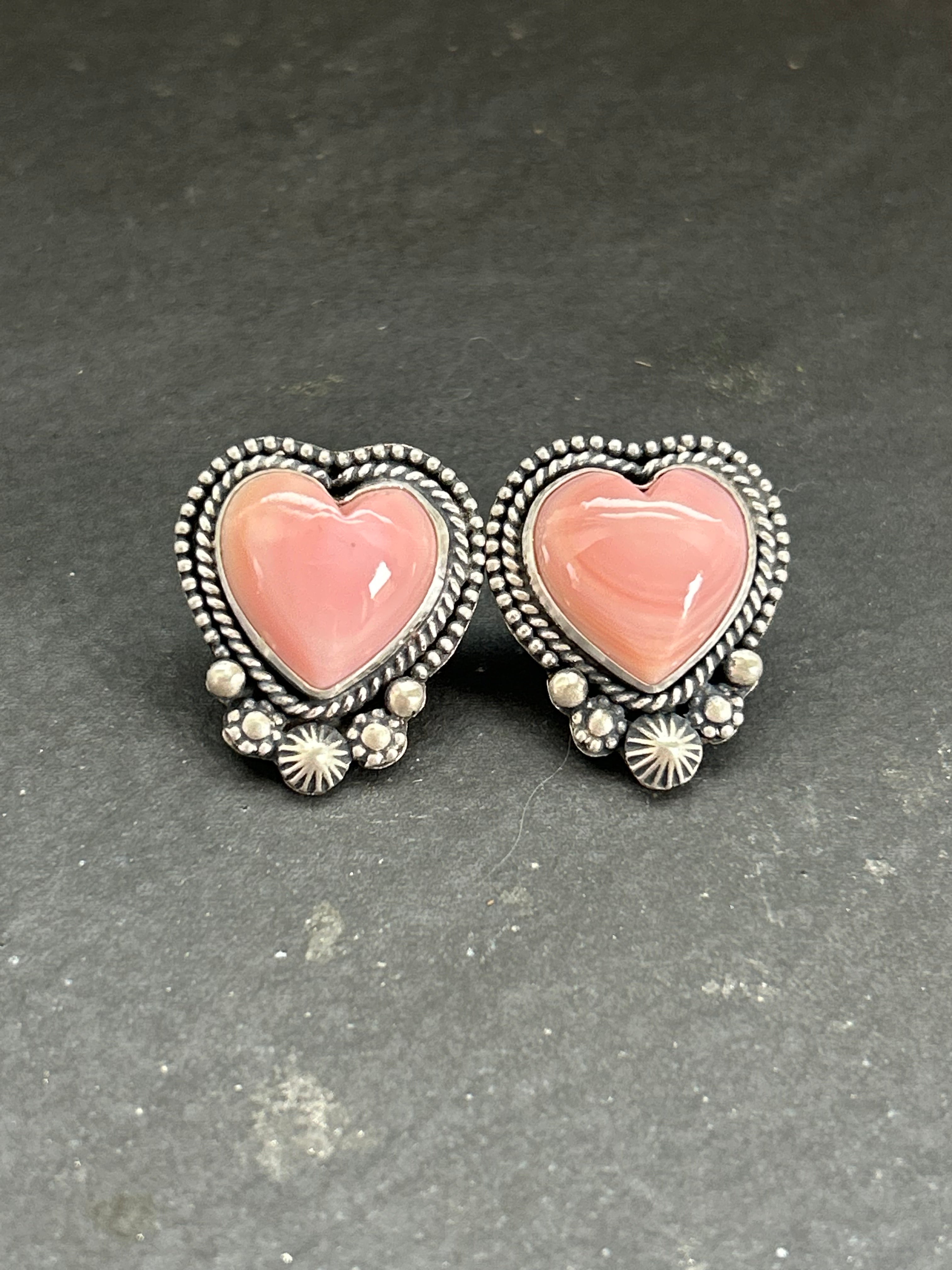 Pink Conch Heart Studs