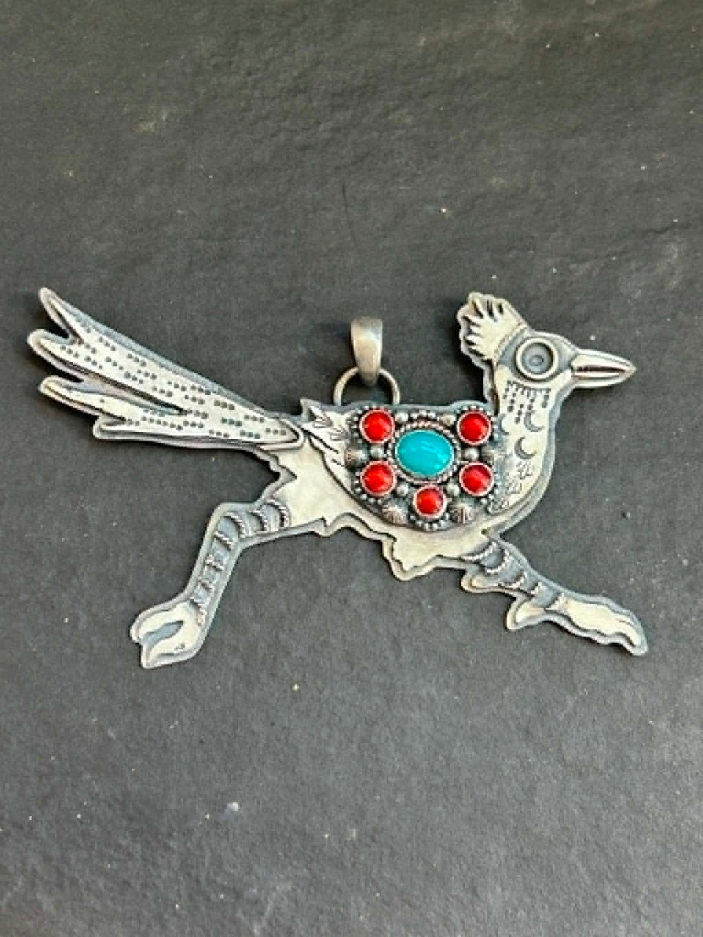 Sleeping Beauty Turquoise + Red Coral Spirit Runner Pendant