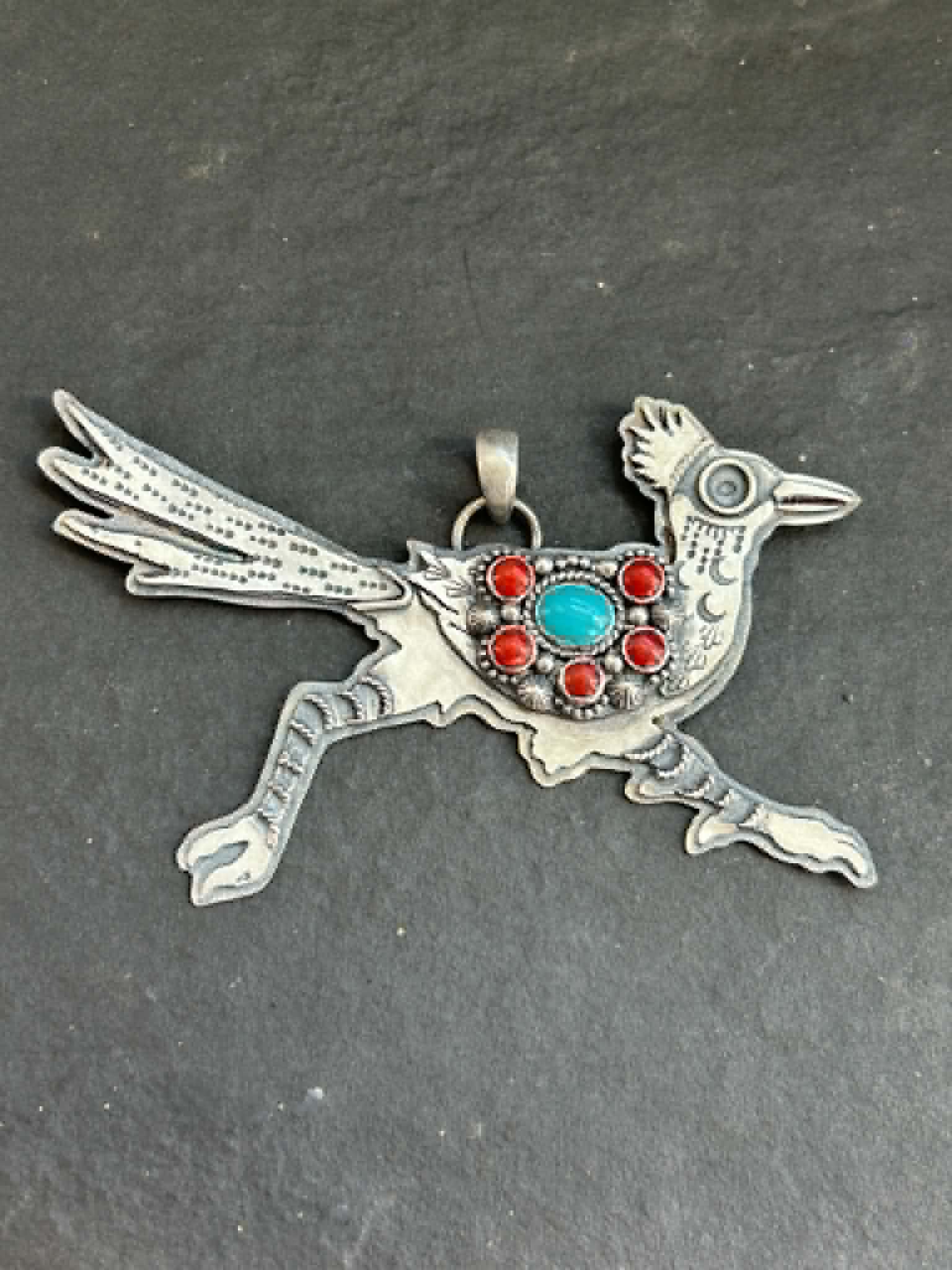 Sleeping Beauty Turquoise + Red Coral Spirit Runner Pendant