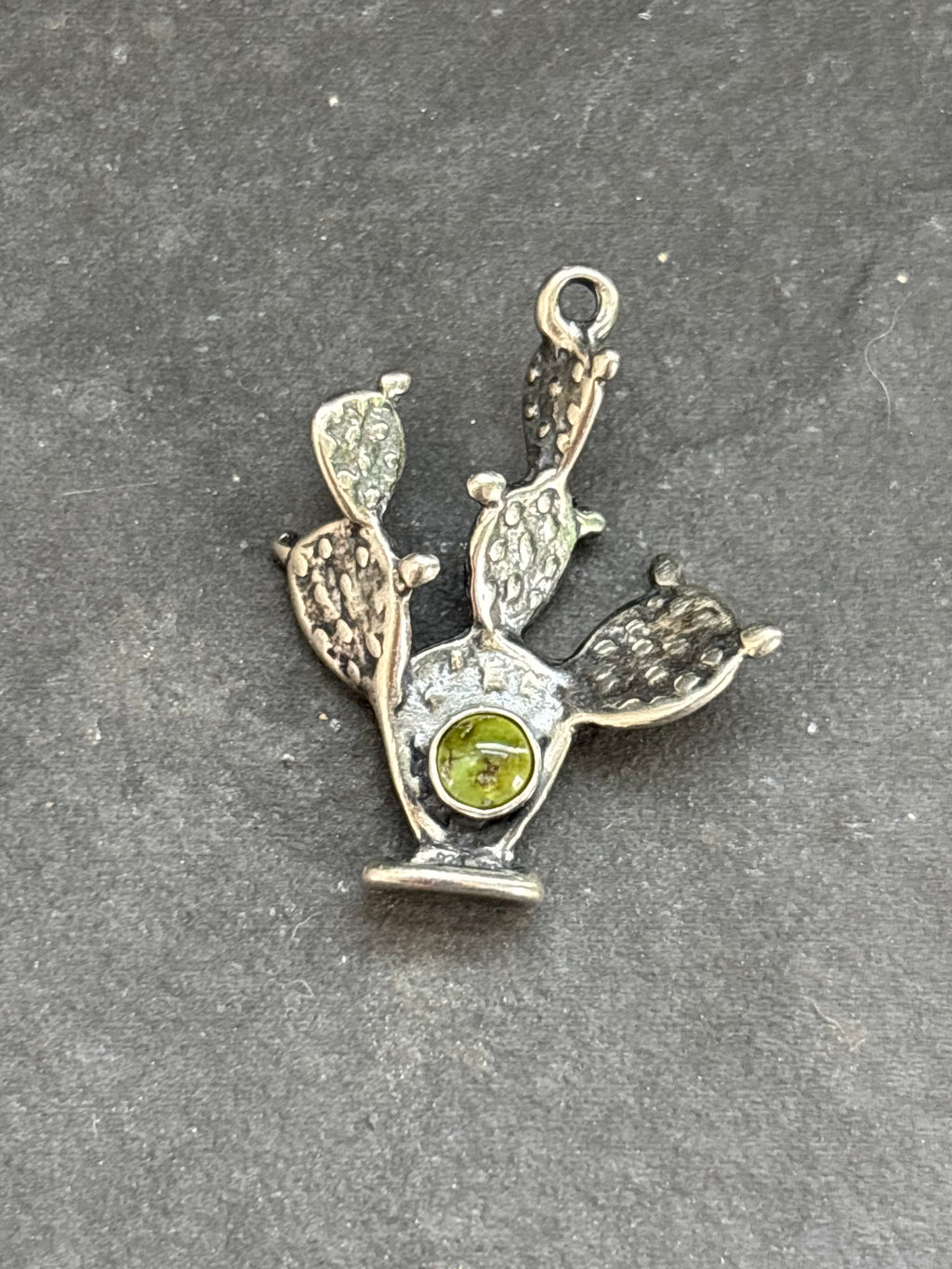 Sonoran Gold Prickly Pear Cactus Charm in sterling silver, front view