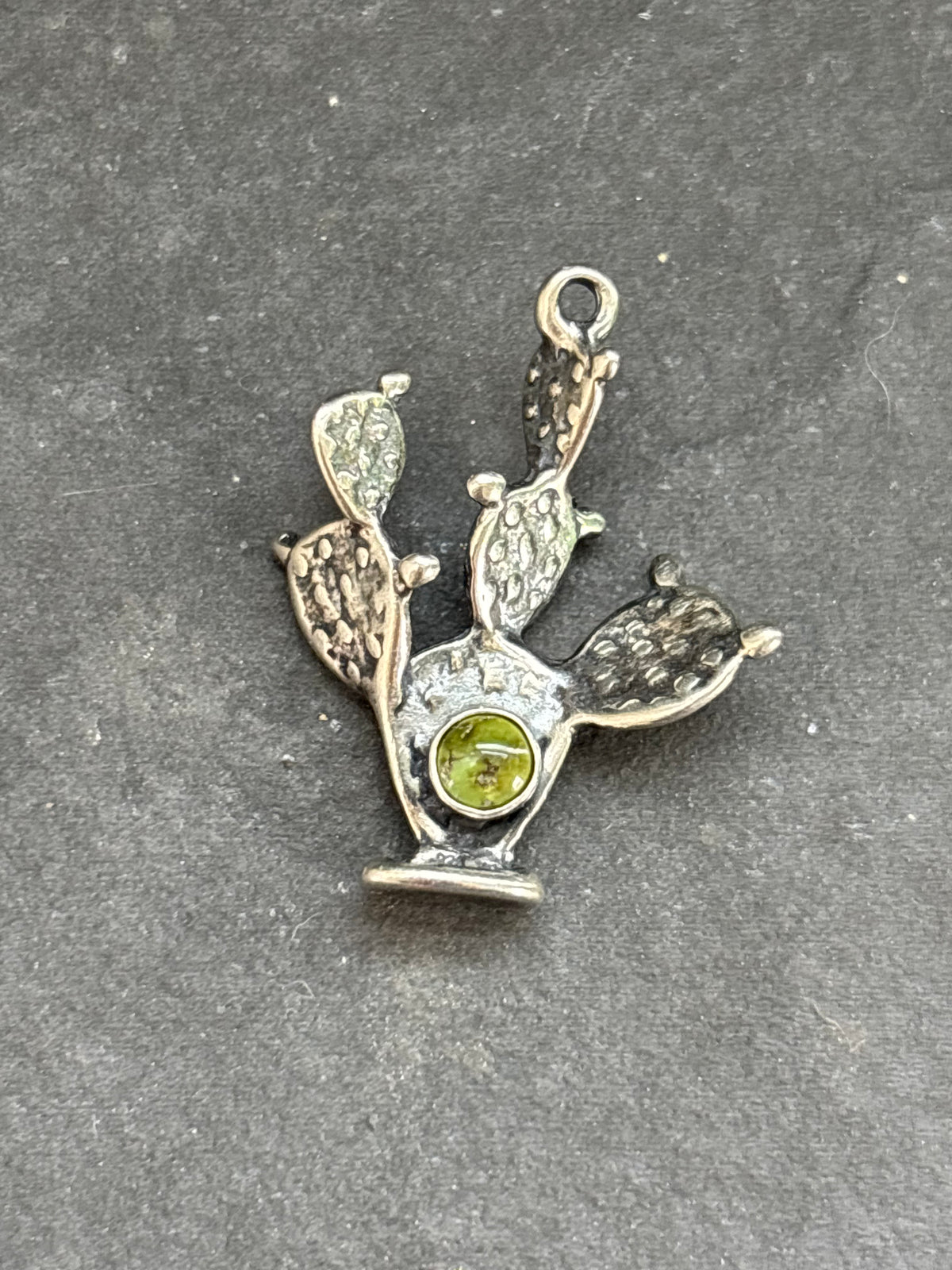Sonoran Gold Prickly Pear Cactus Charm in sterling silver, front view