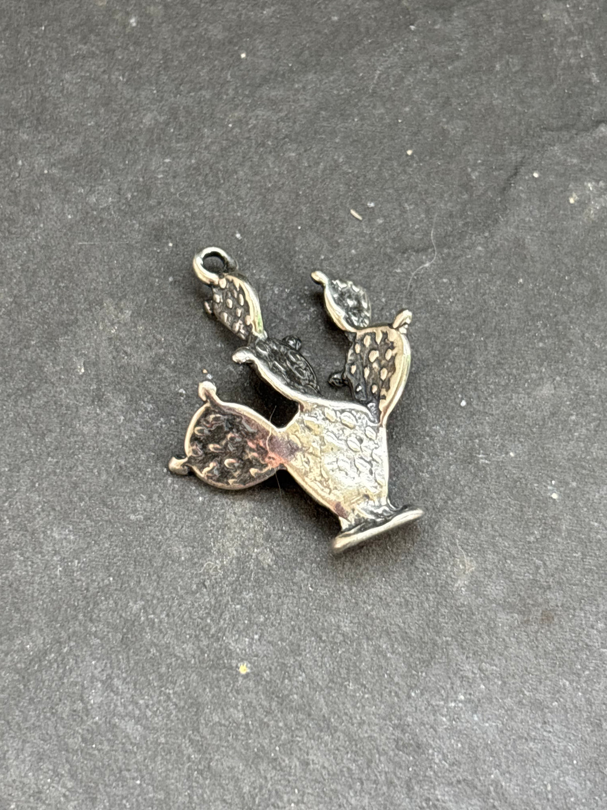 Sonoran Gold Prickly Pear Cactus Charm in sterling silver, back view