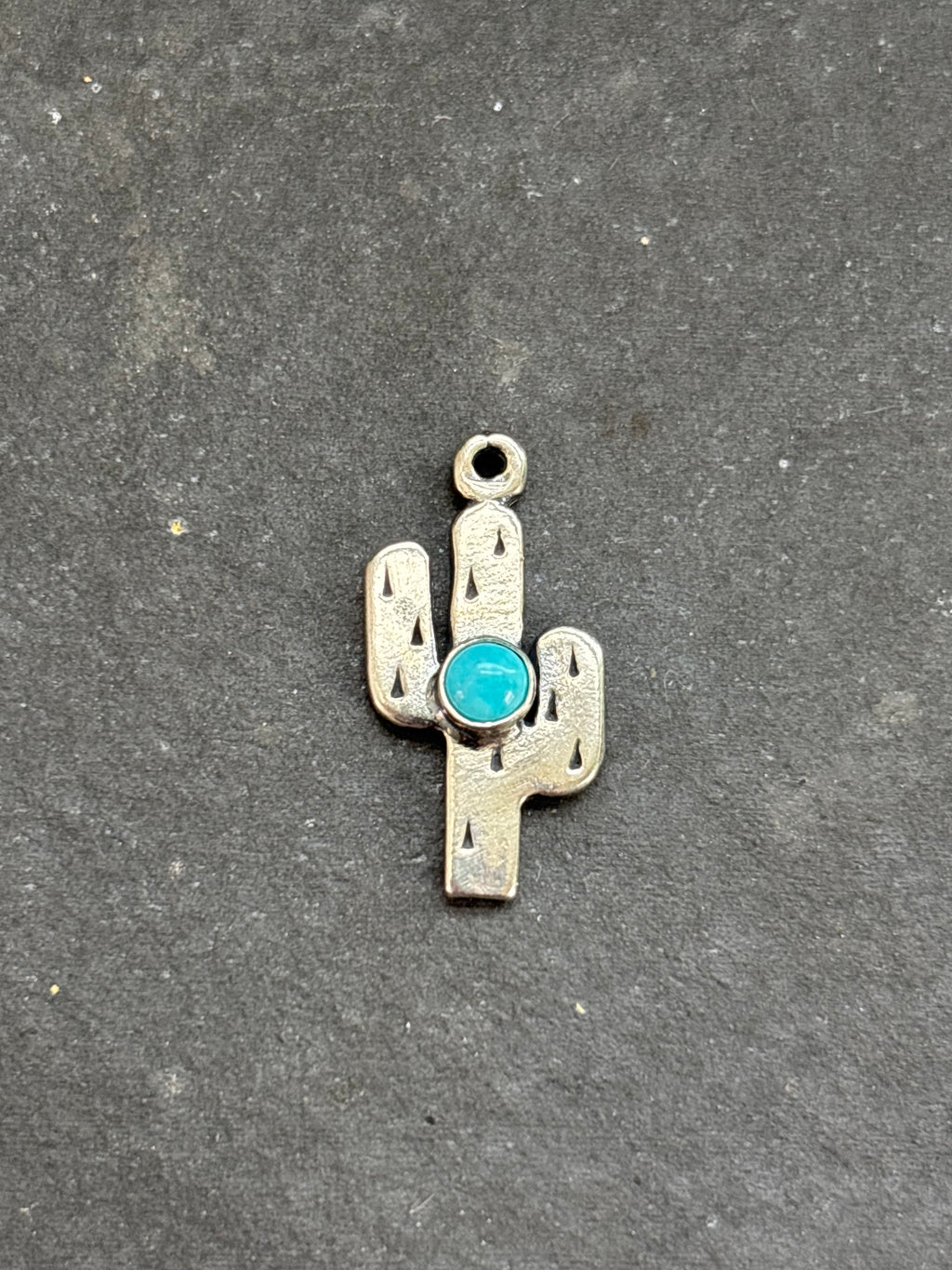 Light Blue Kingman Turquoise Saguaro Cactus Charm in sterling silver, front view