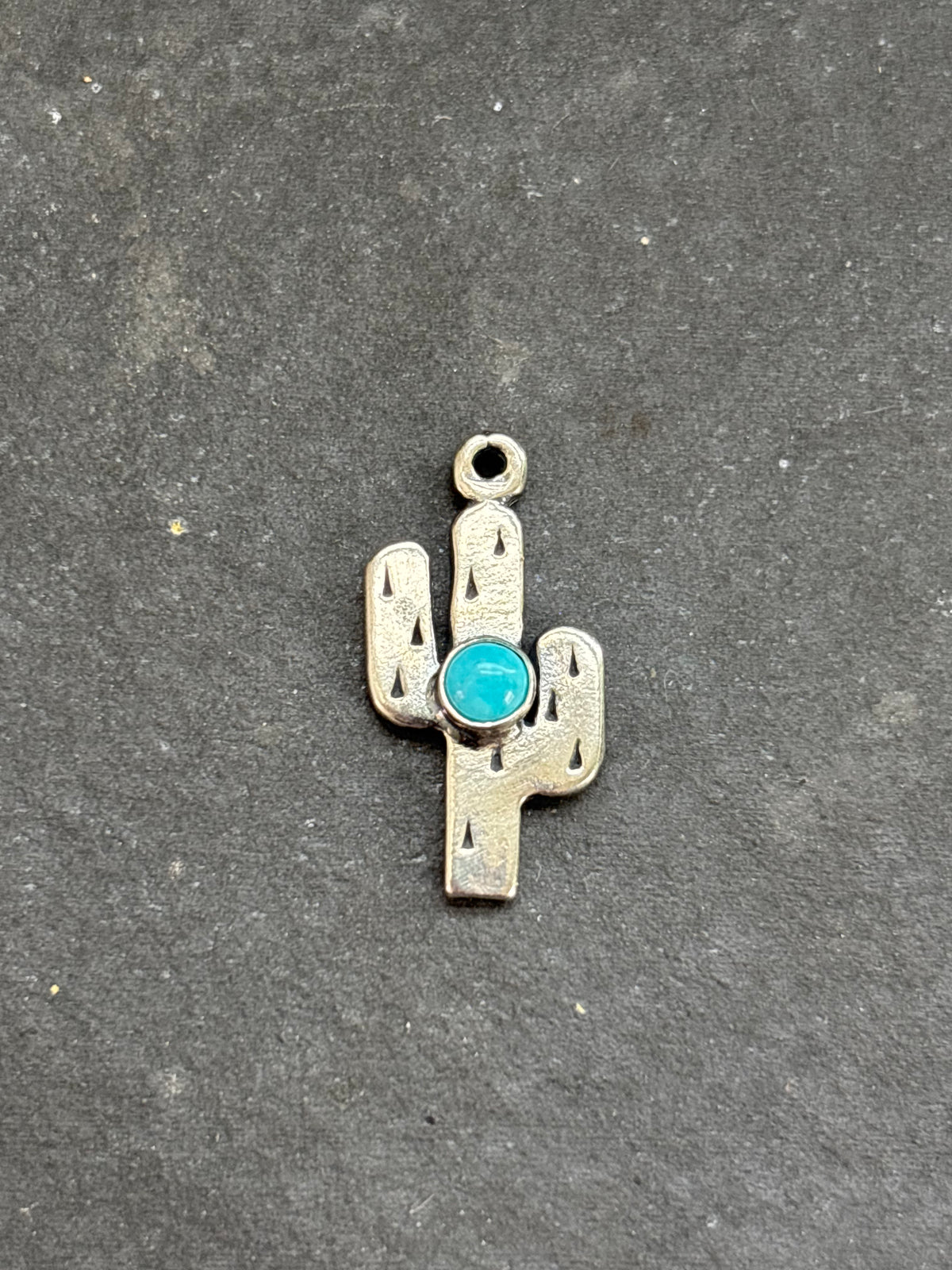 Light Blue Kingman Turquoise Saguaro Cactus Charm in sterling silver, front view