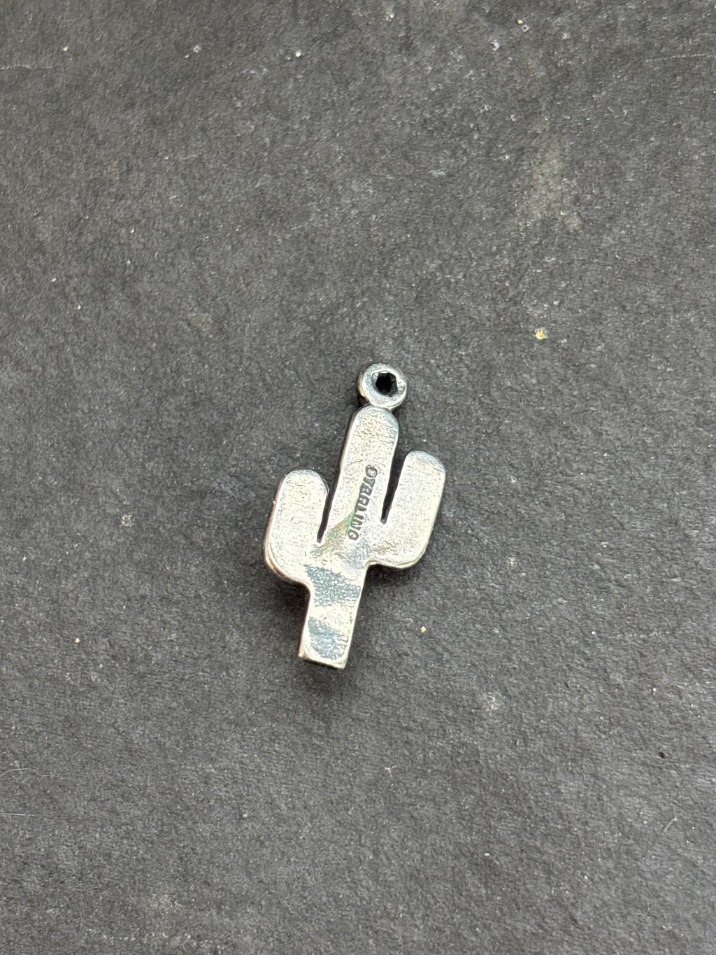 Light Blue Kingman Turquoise Saguaro Cactus Charm in sterling silver, back view