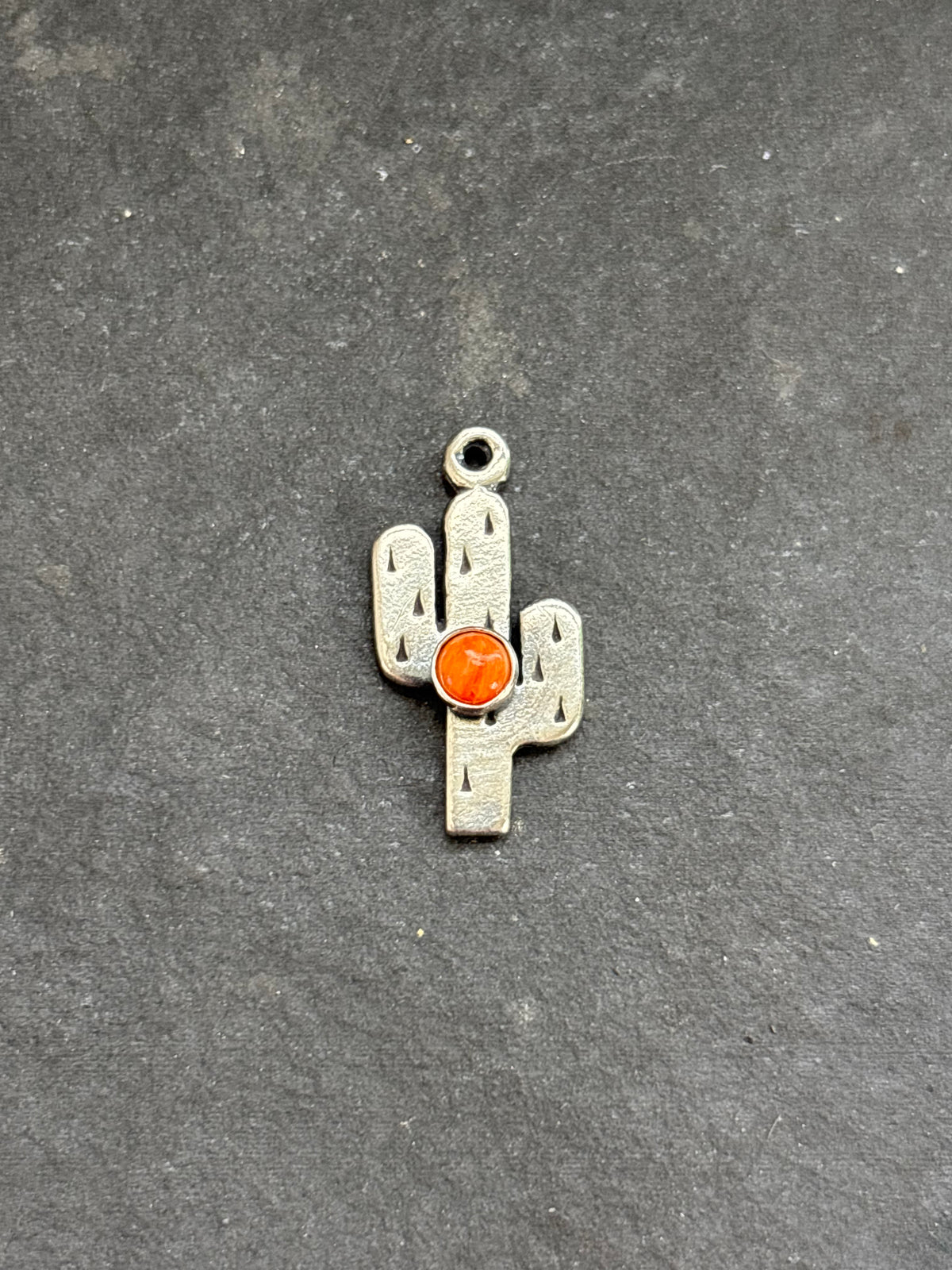 Orange Spiny Oyster Saguaro Cactus Charm in sterling silver, front view
