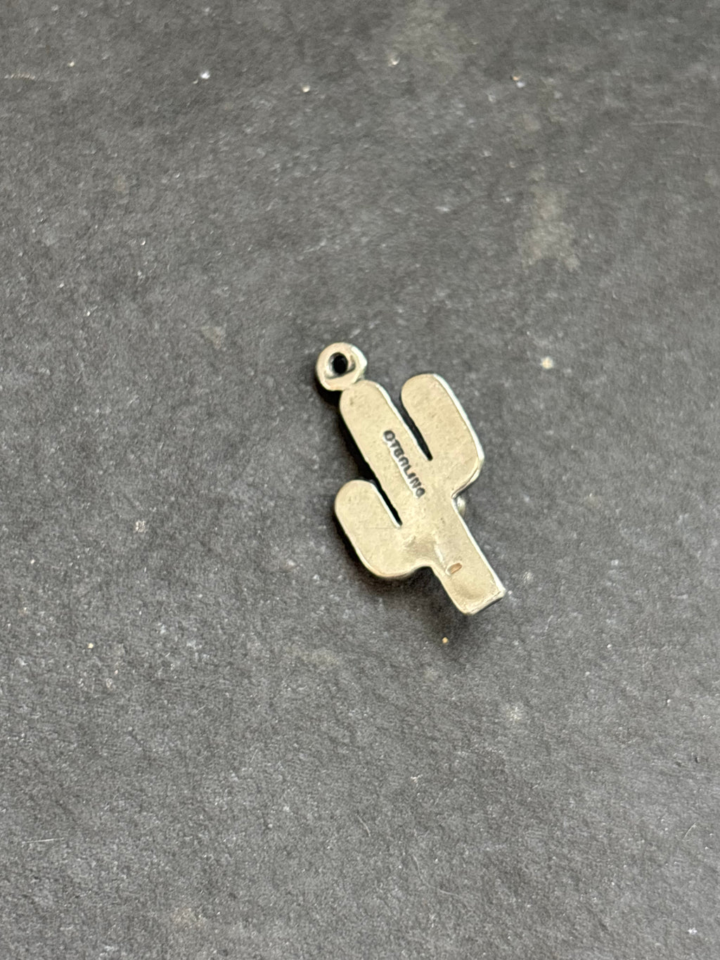 Orange Spiny Oyster Saguaro Cactus Charm in sterling silver, back view