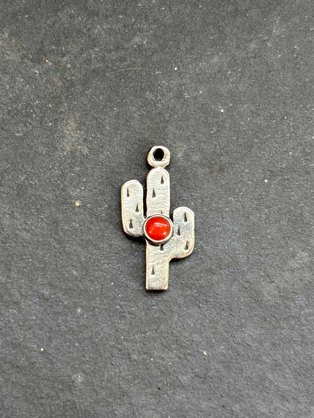 Red Spiny Oyster Saguaro Cactus Charm in sterling silver, front view