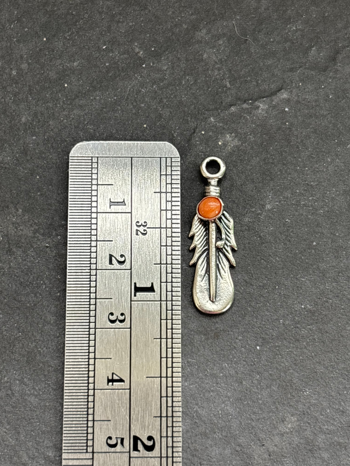 Orange Spiny Oyster Feather Charm