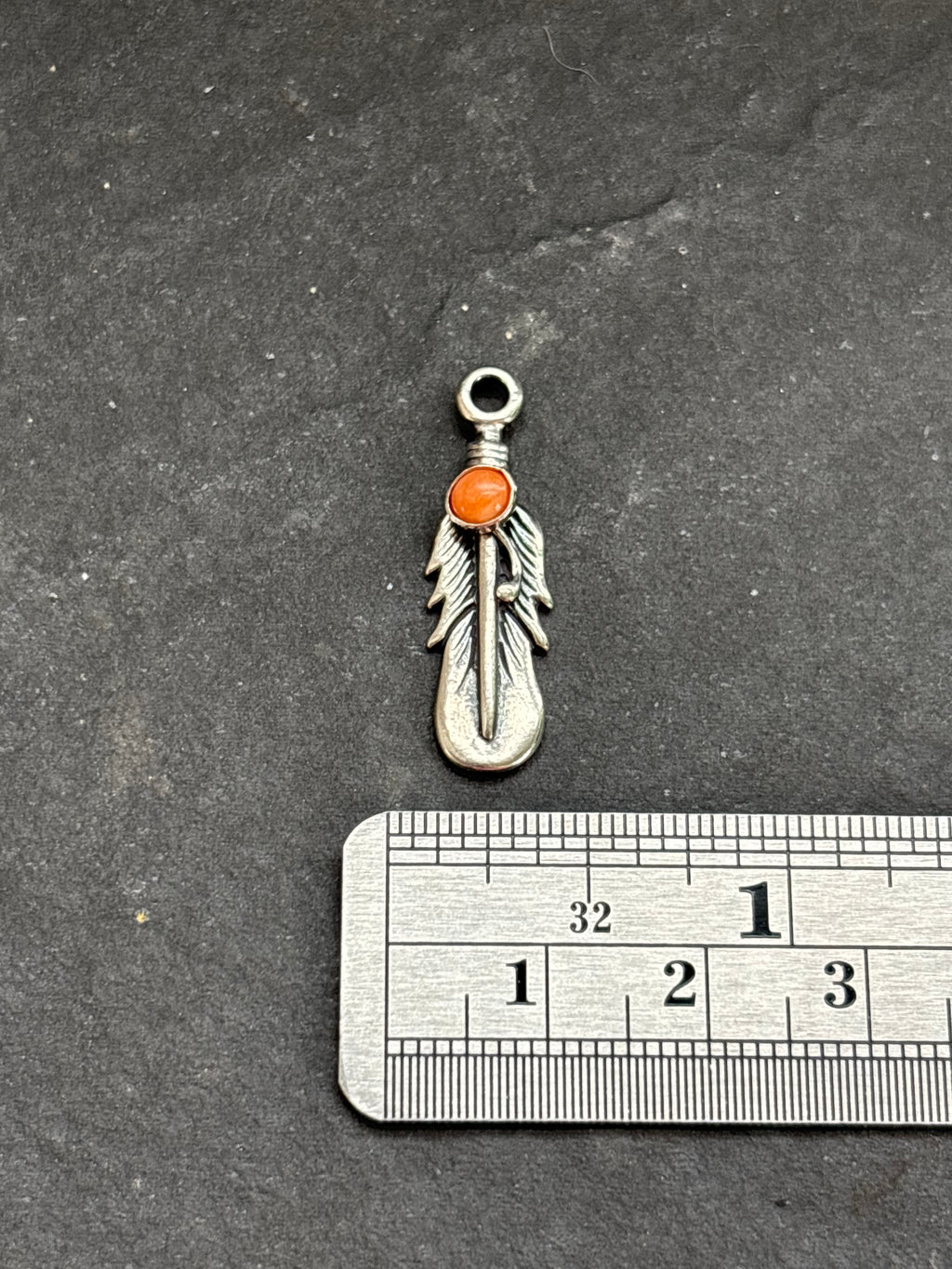 Orange Spiny Oyster Feather Charm