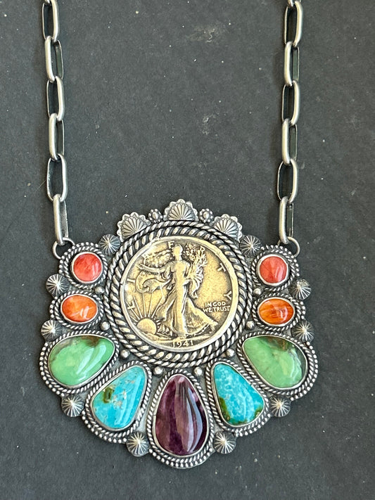 1941 Walking Liberty Cluster Fixed Chain Necklace