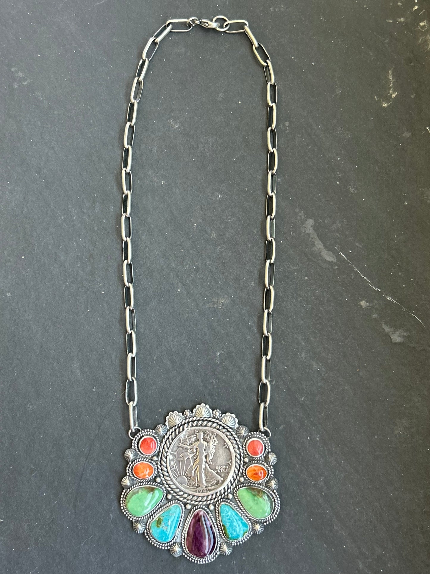 1941 Walking Liberty Cluster Fixed Chain Necklace
